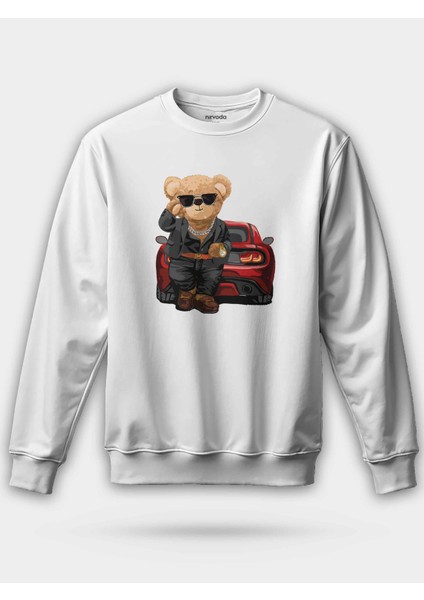 Gözlüklü Tarz Ayı Unisex Regular Sweatshirt