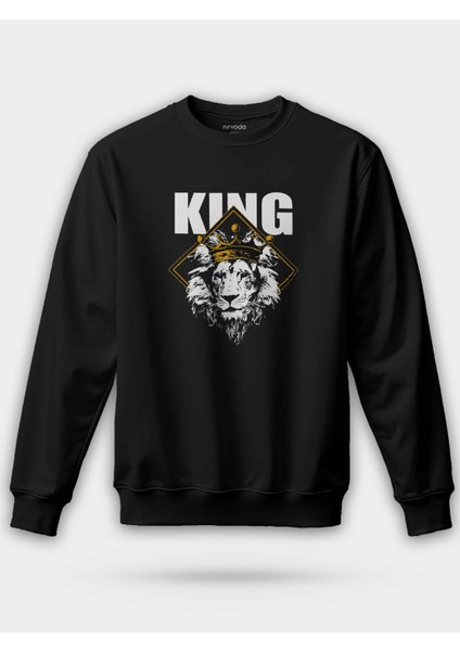 King Taçlı Aslan Siyah Unisex Regular Sweatshirt