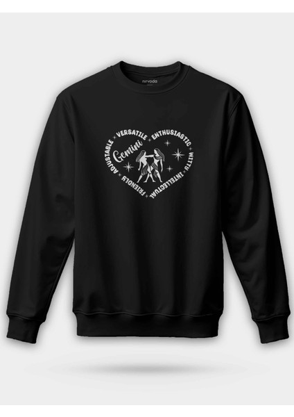 Ikizler Burcu Gemini Zodyak Kalpli Unisex Regular Sweatshirt