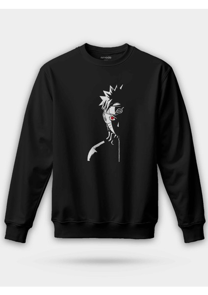 Naruto Yarım Yüz Poz Siyah Unisex Regular Sweatshirt
