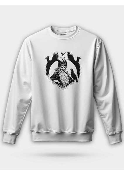 Odin Kuzgunları Beyaz Unisex Regular Sweatshirt