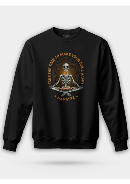 Namaste Yoga Iskelet Siyah Unisex Regular Sweatshirt