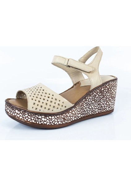 Kadın Bej Deri Dolgu Topuklu Sandalet fiyatları