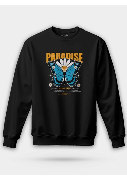 Paradise Kelebek Papatya Siyah Unisex Regular Sweatshirt