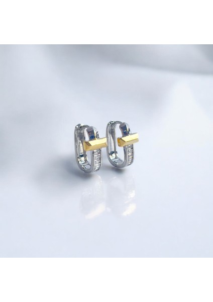 Özel Seri Gold Detaylı Silver Zirkon Luxury Küpe