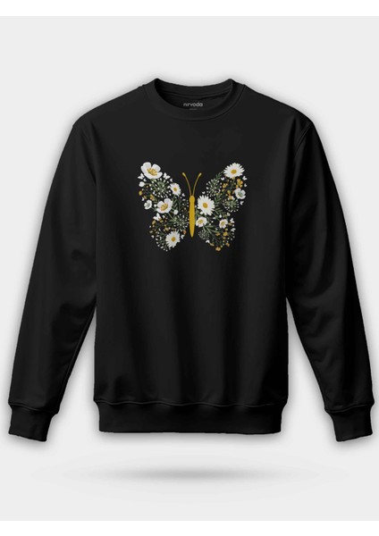 Papatya Sarı Kelebek Siyah Unisex Regular Sweatshirt