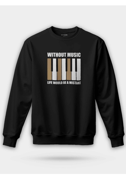 Piyano Yazılı Siyah Unisex Regular Sweatshirt