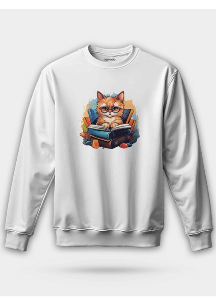 Öğrenci Sarman Sarı Sevimli Kedi Unisex Regular Sweatshirt