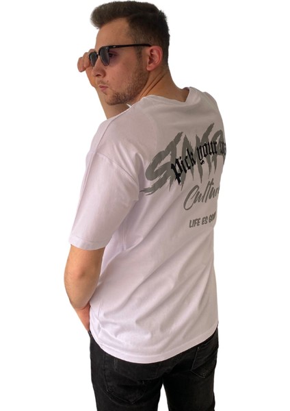 Erkek Tişört Baskılı Bisiklet Yaka Oversize Comfort T-Shirt Erkek Tshirt