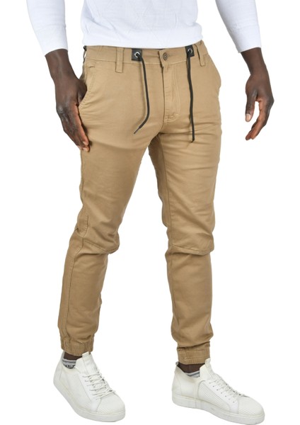 Erkek Paçası Lastikli Likralı Dar Kesim Pamuklu Gabardin Kumaş Jogger Pantolon 1901581
