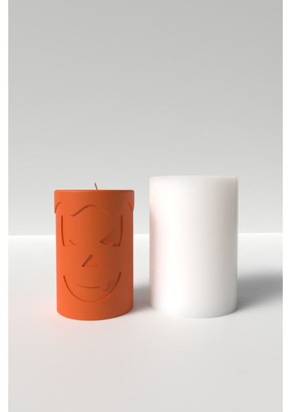 Silindir Halloween Desenli Mum Silikon Kalıp M2 - Halloween Mum Kalıp, Büyük Mum Kalıbı 10 x 6.5 cm