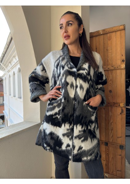Kadın Angora Çıtçıtlı Şal Yaka Italyan Kaban