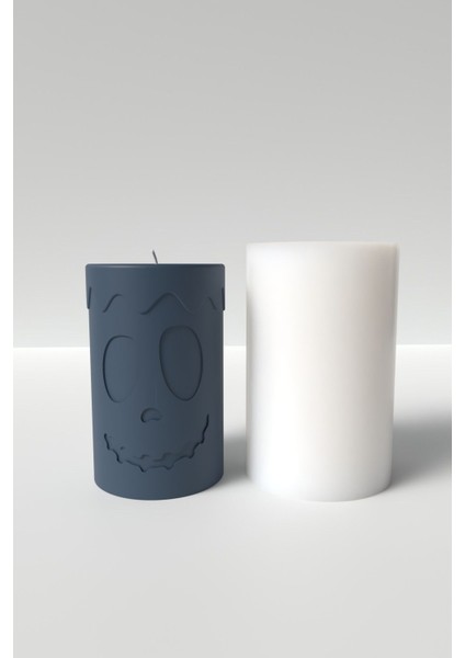 Silindir Halloween Desenli Mum Silikon Kalıp M3 - Halloween Mum Kalıp, Büyük Mum Kalıbı 12 x 7.5 cm