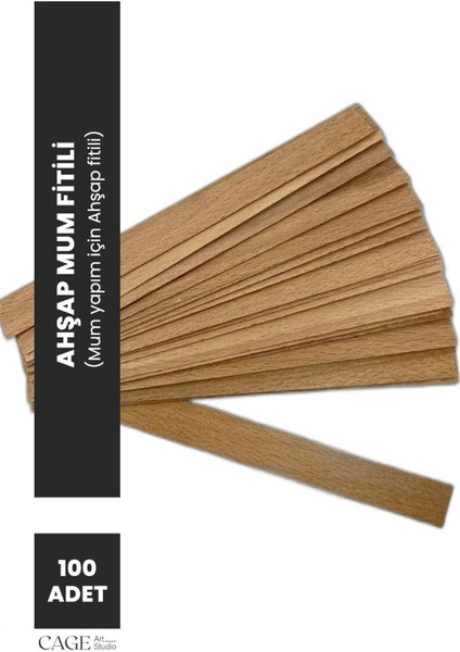Ahşap Mum Fitili ve Sabitleme Demiri - 100 Adet ( 13 cm x 1.5 cm x 0,5 cm ) Mum Yapım Malzemeleri