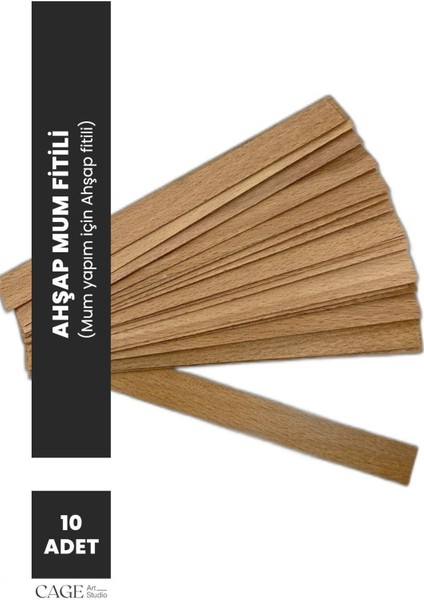 Ahşap Mum Fitili ve Sabitleme Demiri - 10 Adet ( 13 cm x 1.5 cm x 0,5 cm ) Mum Yapım Malzemeleri