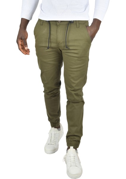 Erkek Paçası Lastikli Likralı Dar Kesim Pamuklu Gabardin Kumaş Jogger Pantolon 1901581