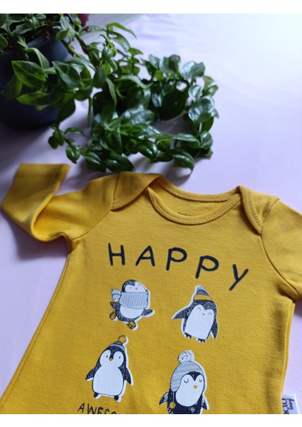 Minilkabebe Penguen 2 Li Bebek Zıbın Takım Organik Pamuk Hardal modelleri