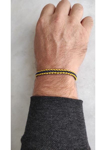 Taraftar Markome Örgü Bileklik, Sarı Lacivert Fenerbahçe Taraftar Hediye Erkek Bileklik