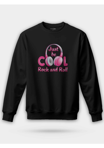 Rock And Roll Pembe Kulaklık Unisex Regular Sweatshirt