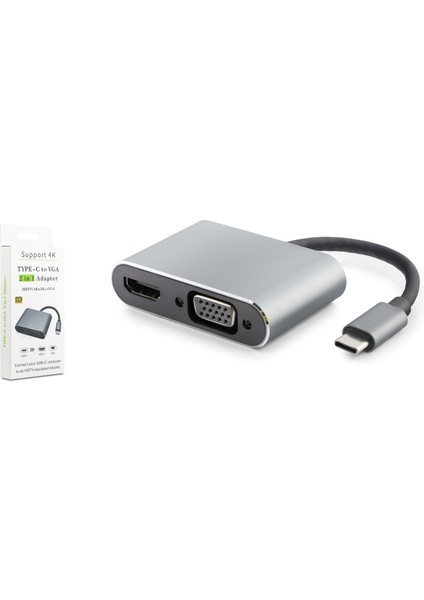 HDX7838 Type-C To Hdtv HDMI 4K 30HZ + VGA 2ın1 Gri