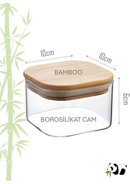 Vakumlu Bambu Kapaklı Cam Saklama Düzenleme Kahvaltılık Takımı 6 Lı Set