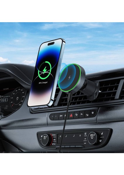 15W Kablosuz Magsafe Şarj Araç Içi Telefon Tutucu Izgara Klipsli 11/12/13/14/15/16 Pro Max Uyumlu modelleri