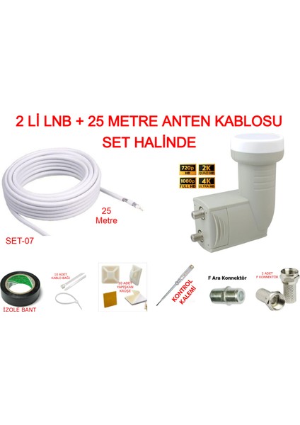 Çiftli Lnb ve 25 Metre Anten Kablosu Set Halinde Fullhd 4K Uyumlu Set-07