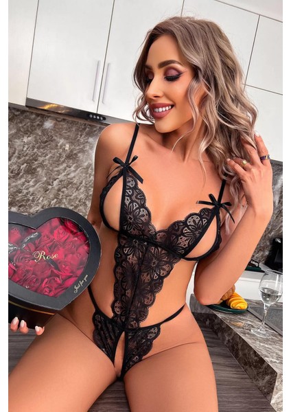 Mulvxley LEY02 Özel Bölgesi Açık Dantelli Siyah Babydoll TM1309 (Mulvix) fırsatları