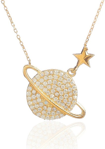 Zirkon Taşlı Gezegen Satürn Kolye