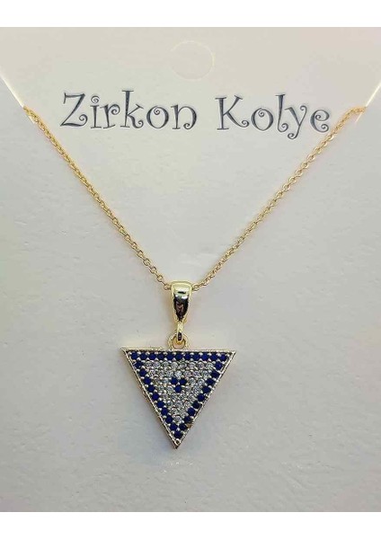 Üçgen Göz Nazar Model Zirkon Taşlı Kolye