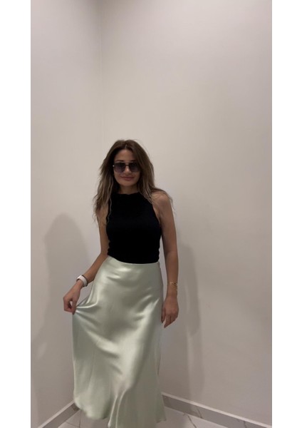 Saten Uzun Etek- Mint