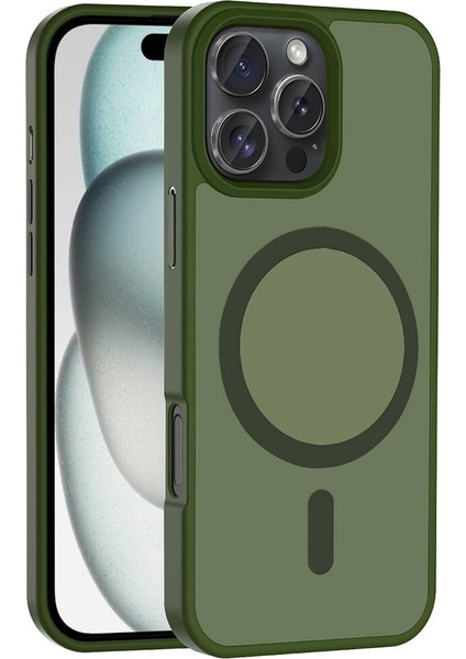 Apple iPhone 16 Pro Max - Kılıf Magsafe Şarj Özellikli Mat Arka Yüzey Sio Kapak - Koyu Yeşil