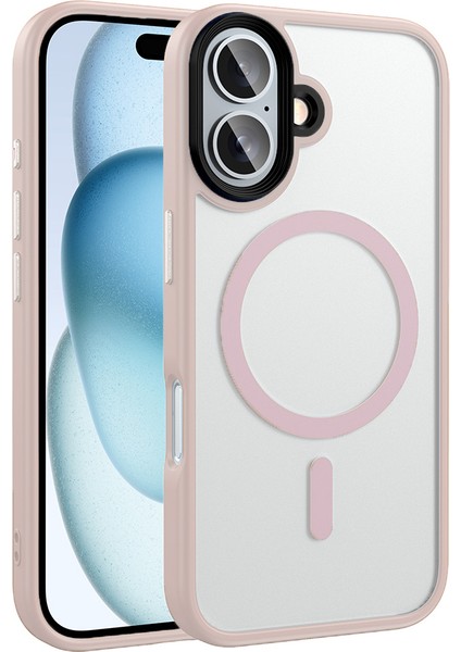 Apple iPhone 16 - Kılıf Mat Arka Yüzey Wireless Şarj Özellikli Flet Magsafe Kapak - Rose Gold