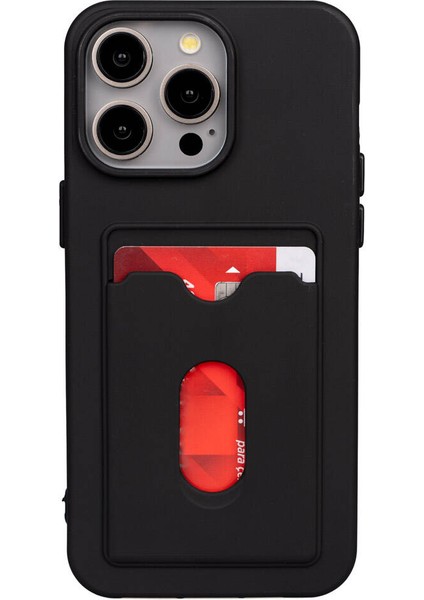 Apple iPhone 15 Pro - Kılıf Kartvizit Bölmeli Dora Silikon Kapak - Siyah