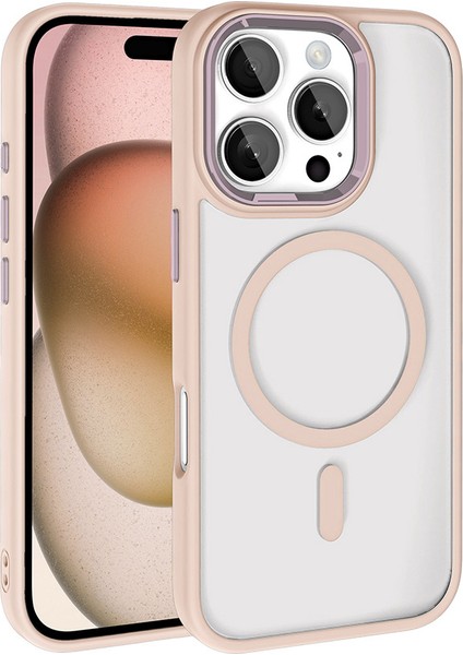 noktaks - Apple iPhone 16 Pro Max - Kılıf Wireless Şarj Özellikli Krom Magsafe Silikon Kapak - Rose Gold - T33040