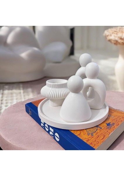 Anne Baba Çocuk ve Mumlu 4 Lü Dekoratif Biblo Set