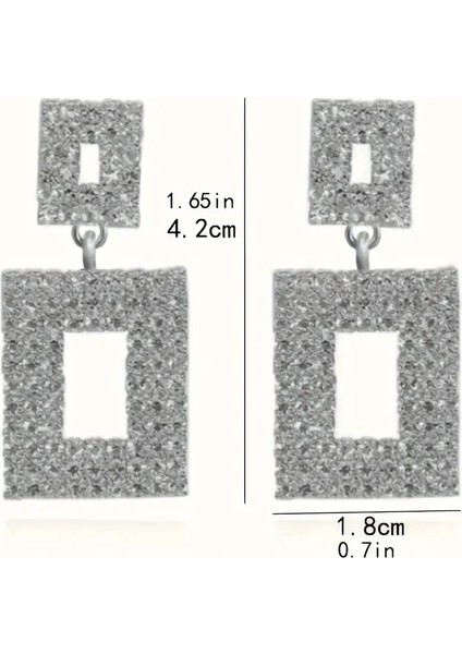 Sallantılı Küpe Parıldayan Geometri Taşlı Tasarımı Gümüş Kaplama