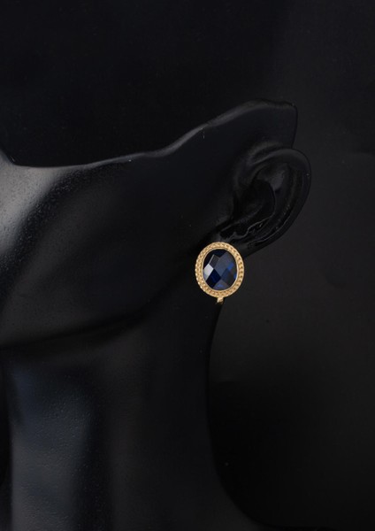 Lacivert Taşlı 14 Ayar Altın Küpe modelleri