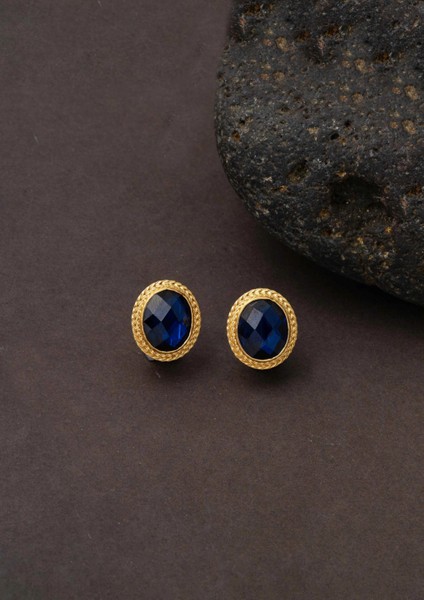 Lacivert Taşlı 14 Ayar Altın Küpe indirimleri