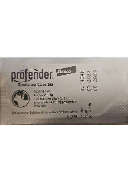 Profenderr >0.5-2.5 kg Kediler Için 1 Pipet