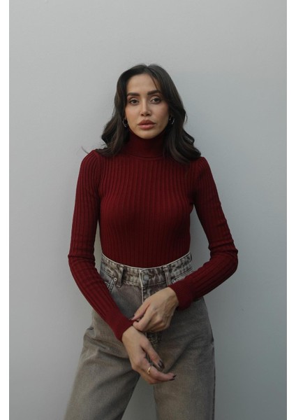 Bordo Graham Fitilli Balıkçı Triko