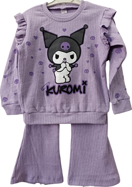 Kuromi Kız Çocuk Alt Üst Takım Ispanyol Paça Fitilli Takım Mor (Kalıbı Dar) modelleri