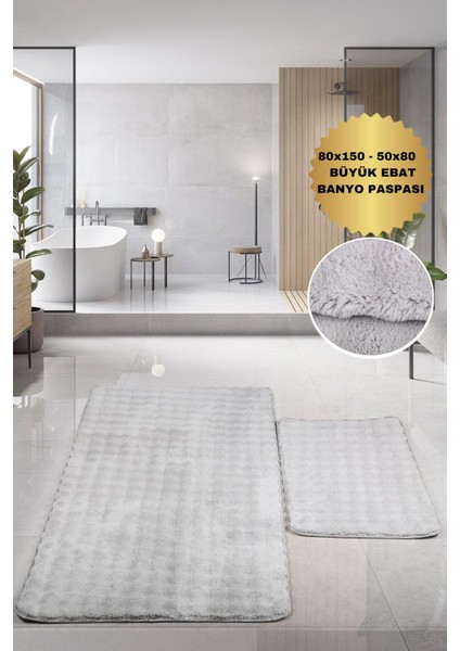Bubble Gri Büyük Banyolar Için 2'li Banyo Paspas Seti Kaymaz Tabanlı Yıkanablir Klozet Takımı