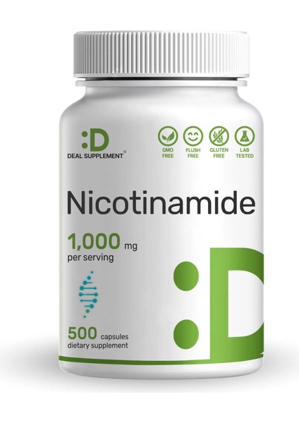 Niacinamide Vitamin B3 1,000MG Per Serving, 500 Capsules - Cilt Sivılce Desteği