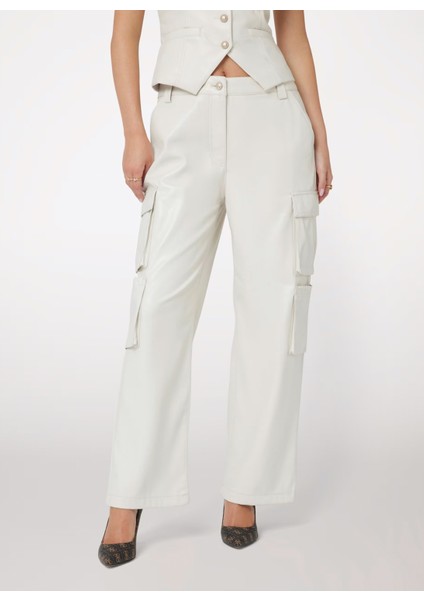 Yüksek Bel Regular Fit Bej Kadın Pantolon Korı Pu Cargo - Faux Leather Soft T fiyatları