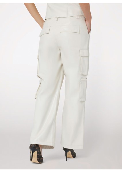 Yüksek Bel Regular Fit Bej Kadın Pantolon Korı Pu Cargo - Faux Leather Soft T fırsatları