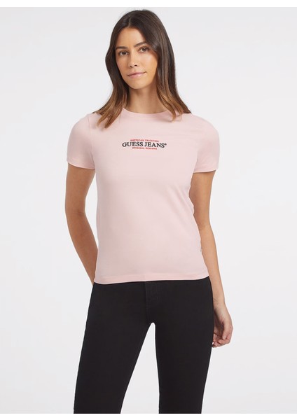 Bebe Yaka Düz Pembe Kadın T-Shirt Gj Ss Cn Slım Amerıc - Mıd Organıc