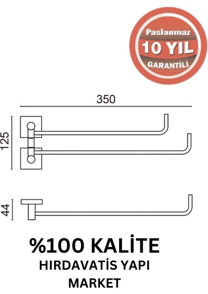 Paslanmaz Pirinç Vizyon 2’li Döner Havluluk Altın Sarı Gold