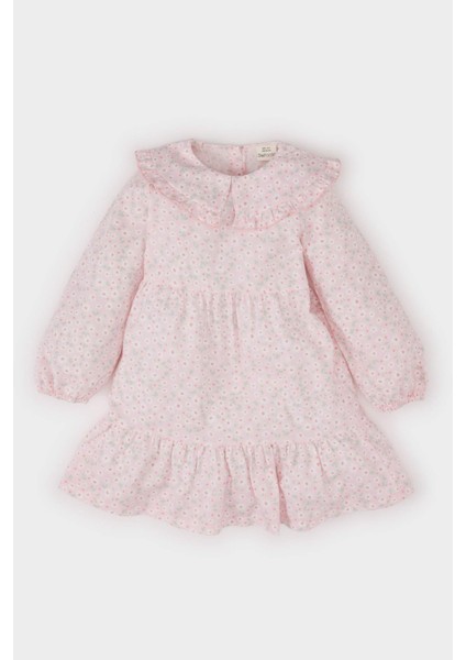 Kız Bebek Büyük Yaka Çiçekli Uzun Kollu Twill Elbise D9329A525SP