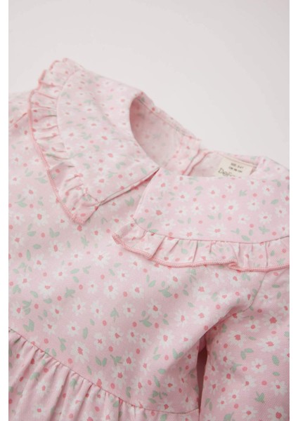 Kız Bebek Büyük Yaka Çiçekli Uzun Kollu Twill Elbise D9329A525SP